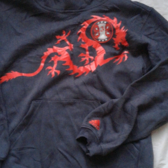 Men's med. Adidas black hoodie with red dragon 88 on it. - Picture 3 of 11